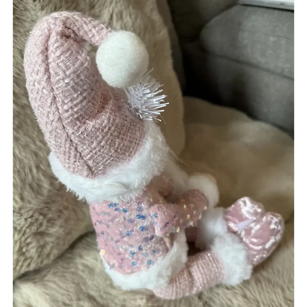 Whimsical Pink Santa Plush Doll Sequined Outfit White Beard Christmas Decor - Picture 6 of 6